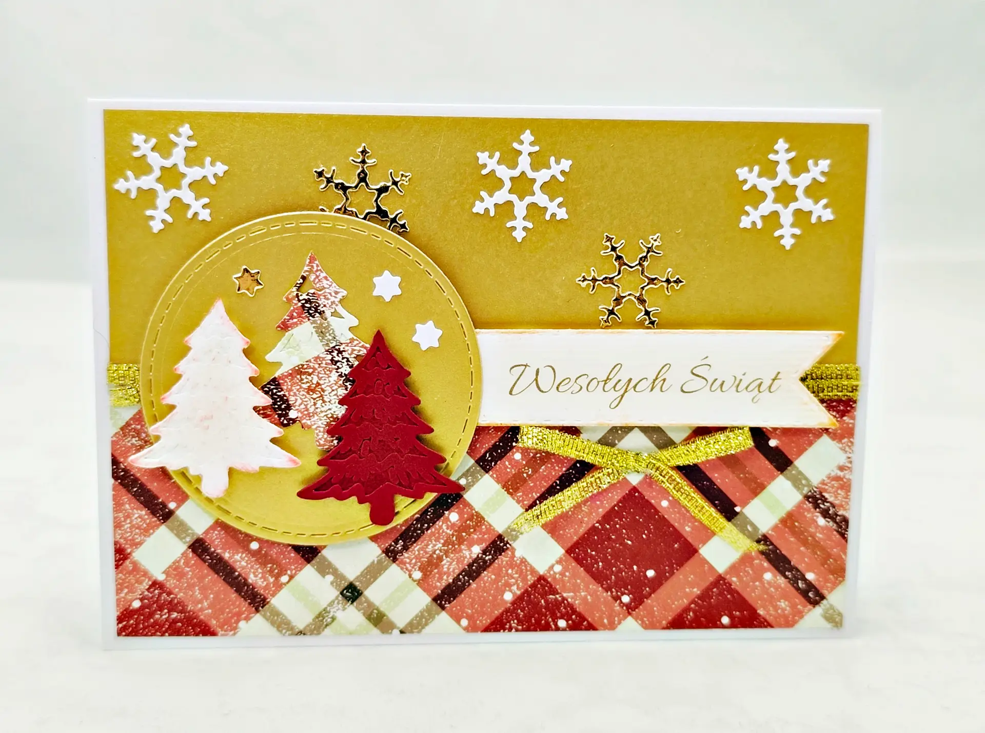 Złota kartka świąteczna na Boże Narodzenie ręcznie robiona kartka handmade