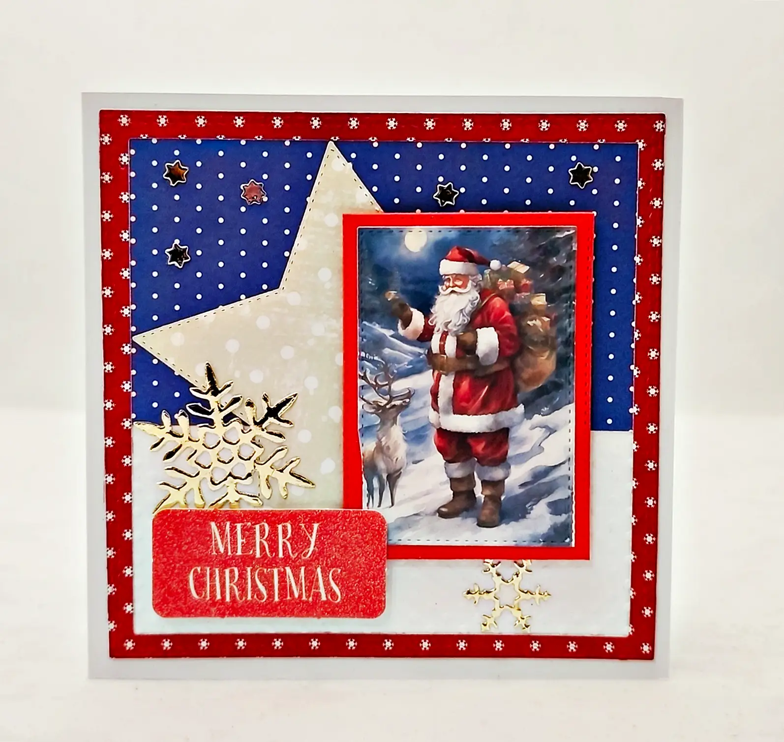 Kartka świąteczna ze świętym Mikołajem i gwiazdką ręcznie robiona handmade kartka na Boże Narodzenie