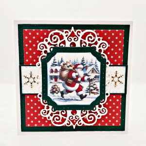 Kartka świąteczna ze świętym Mikołajem i bałwankiem ręcznie robiona kartka Boże Narodzenie handmade