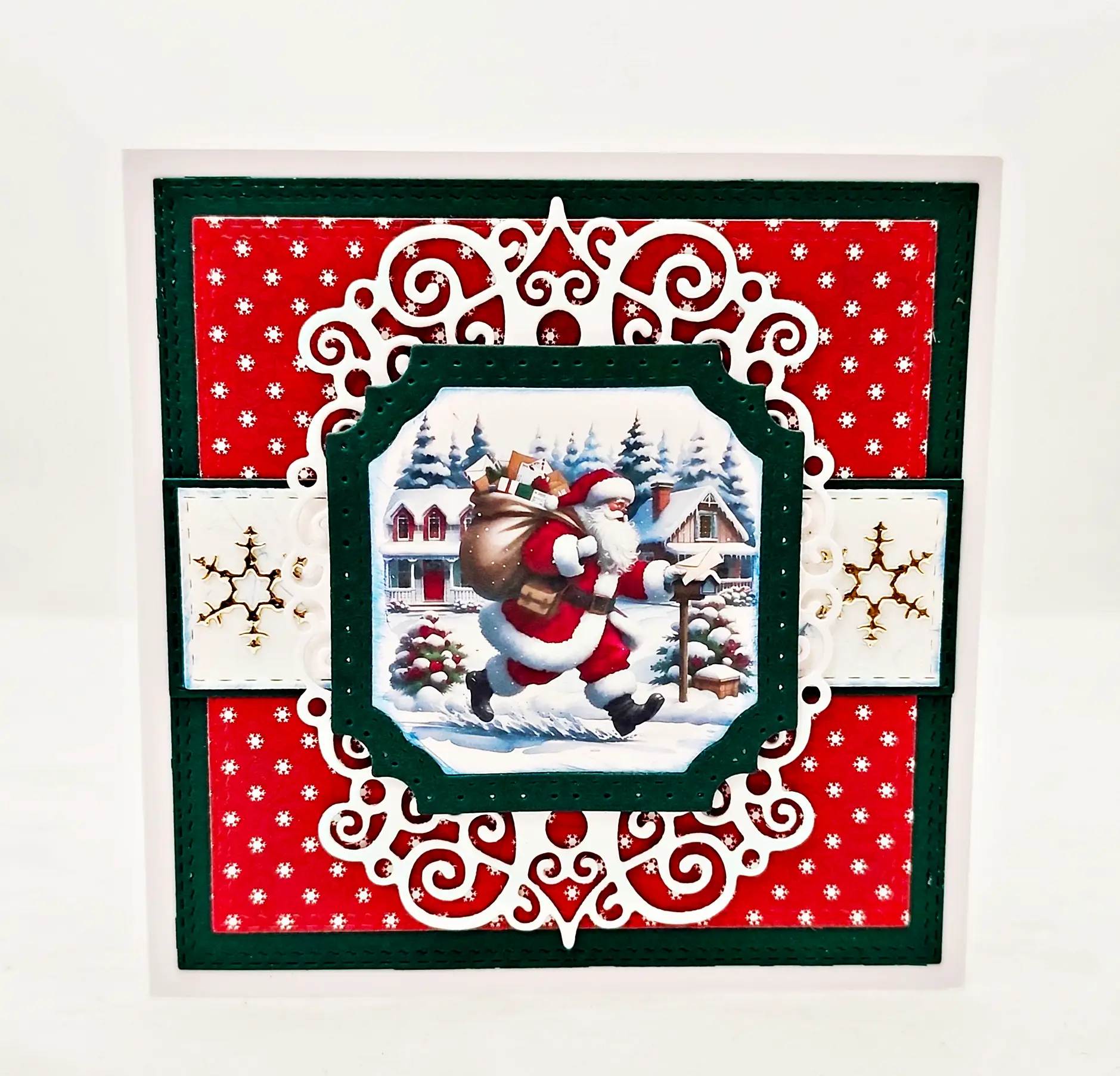 Kartka świąteczna ze świętym Mikołajem i bałwankiem ręcznie robiona kartka Boże Narodzenie handmade