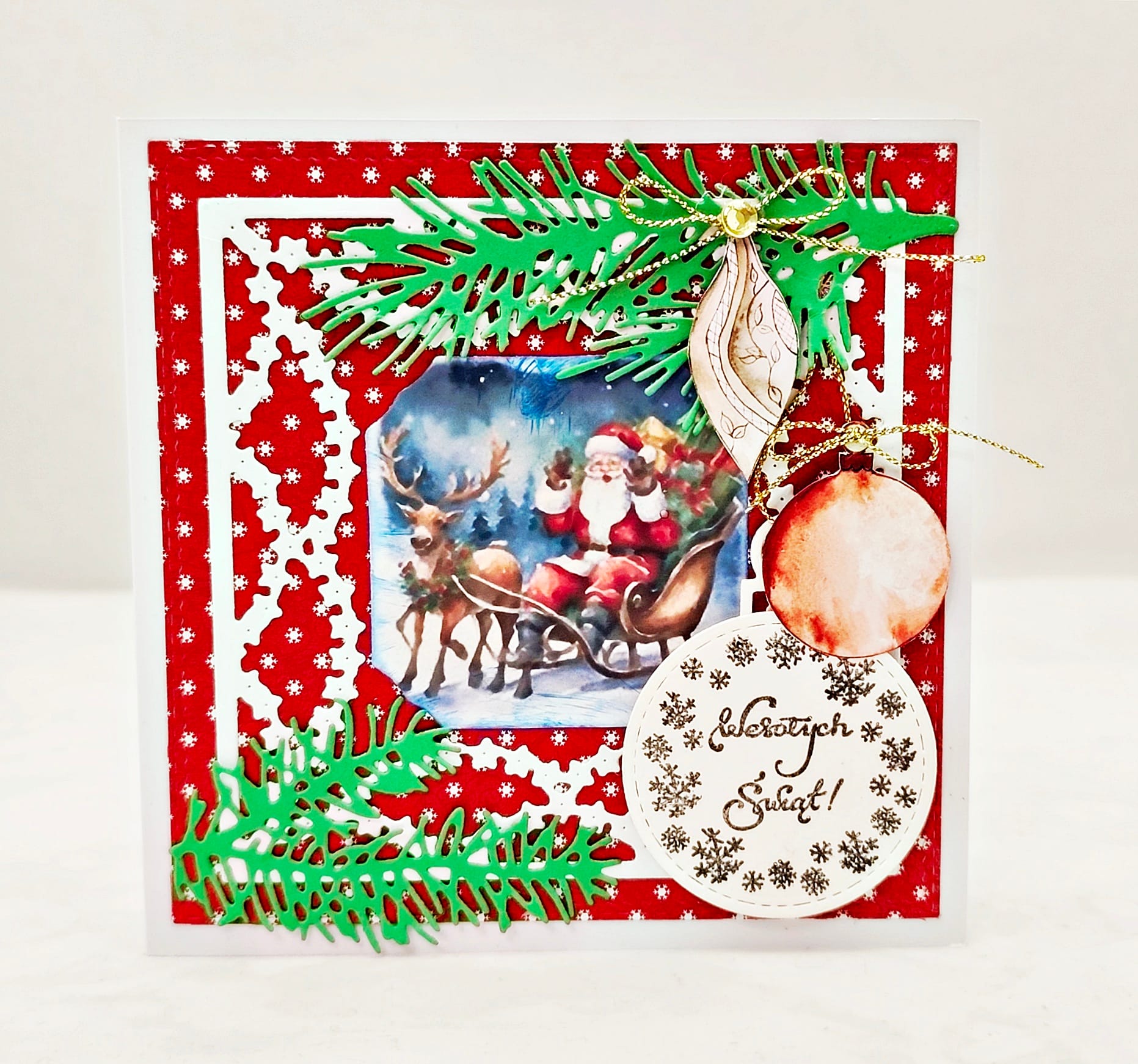 Ręcznie robiona kartka bożonarodzeniowa ze Świętym Mikołajem - kartka świąteczna handmade na Boże Narodzenie