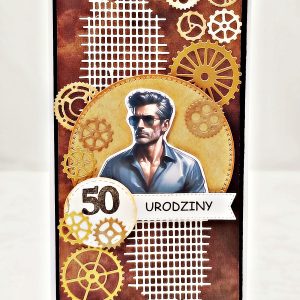 Kartka na 50 urodziny dla mężczyzny w formacie DL, ręcznie robiona kartka jubileuszowa z kopertą